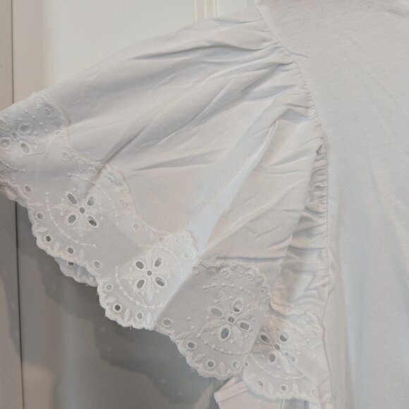 T Tahari Top Size 2X White Crochet Scalloped Lace Short Flutter Sleeves NWT Airy - Picture 5 of 13